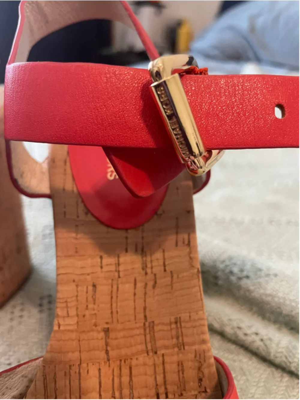 MICHAEL Michael Kors Women's Orange Red Cork Wedge Sandals